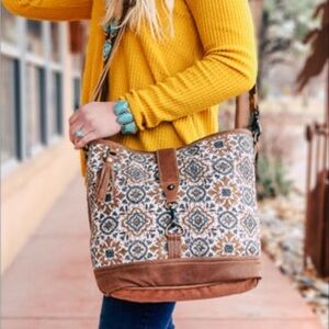 Myra Bag Dipping Blocks Boho Western Print Crossbody Tote Bag
